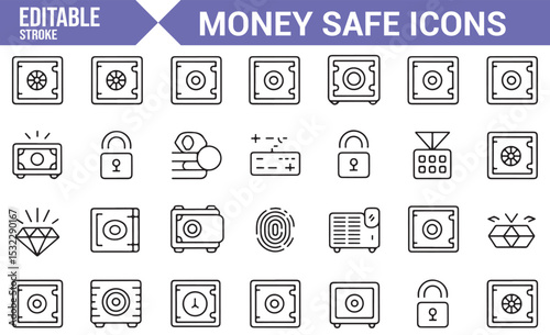 Editable Money Safe Icon Set | Vault, Lock, and Protection Symbols