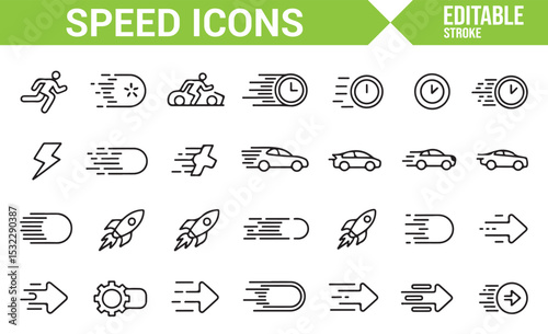 Icon Set for Fast-Action, Motion, and Speed Representations