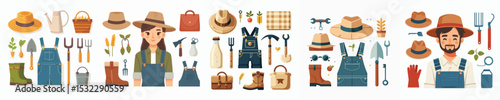 vector set of farmer accessories