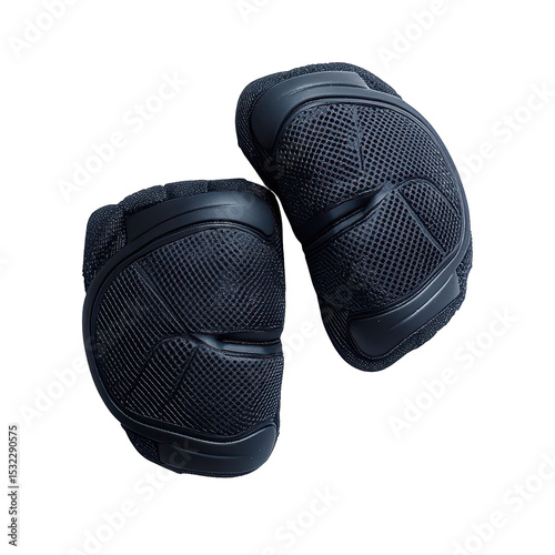 Elbow Pads, A pair of black padded elbow guards with adjustable straps, designed for sports protection, isolated on transparent background