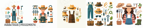 vector set of farmer accessories