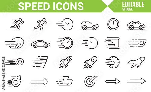 Speed, Time, and Action Icons for Dynamic Illustrations