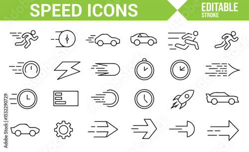 Various Icons Depicting Running, Cars, and Fast-Moving Objects