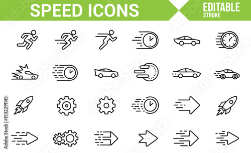 Collection of Transportation and Speed Icons in Line Style