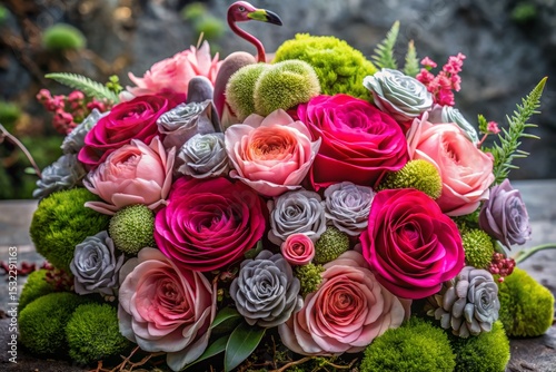 Floral Arrangement with Flamingo Decoration