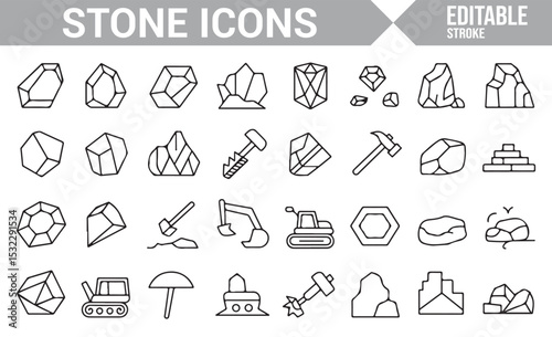 Various Stone Icons for Illustrating Geology and Construction Projects

