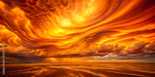 Dramatic Orange Cloudscape Over Water