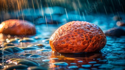 Wet Textured Stone in Rain