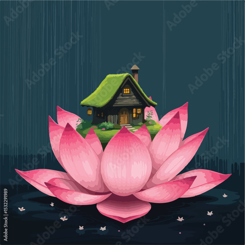 small house within waterlily flower