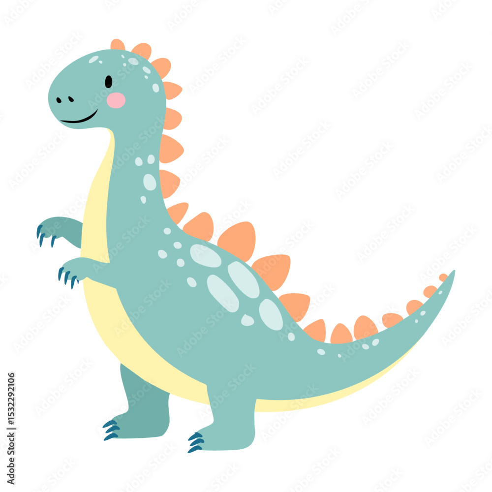 Obraz premium A cartoon dinosaur with a big smile on its face.
