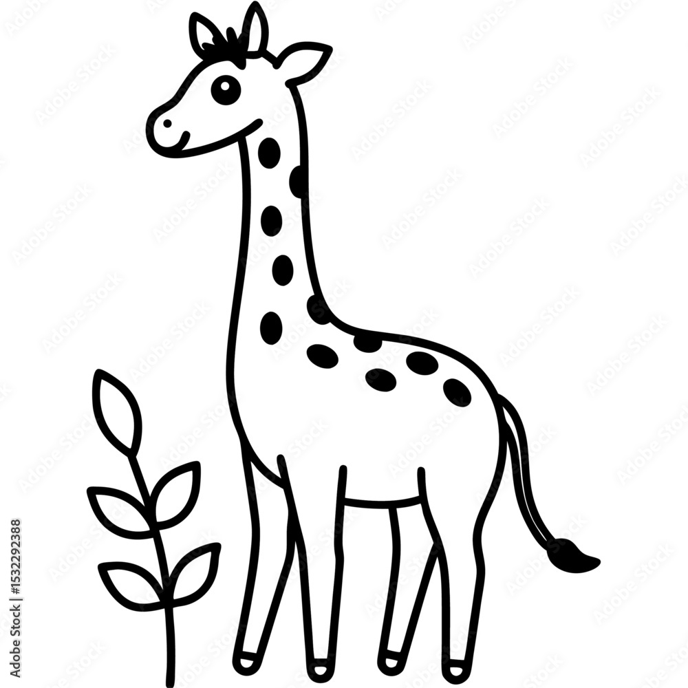 Fototapeta premium Adorable Baby Giraffe Illustration Simple Line Art Design