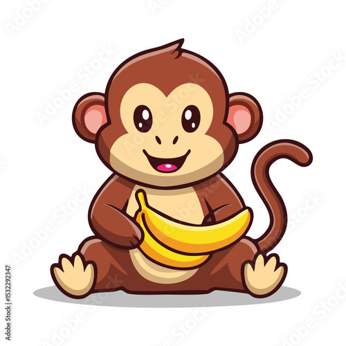 Cute cartoon monkey isolated on white background. Vector illustration.
