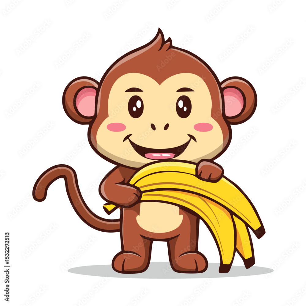 Fototapeta premium Cute cartoon monkey isolated on white background. Vector illustration. 