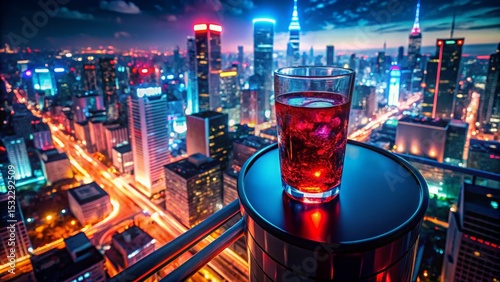 Cocktail with Cityscape View at Night