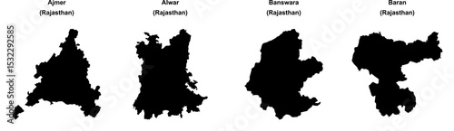 Ajmer, Alwar, Banswara, Baran outline maps