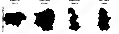 East Sikkim, North Sikkim, South Sikkim, West Sikkim outline maps
