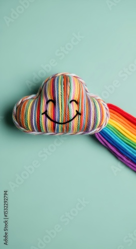 Colorful Smiling Cloud Plush with Rainbow Tail  Soft and Cheerful Decor photo