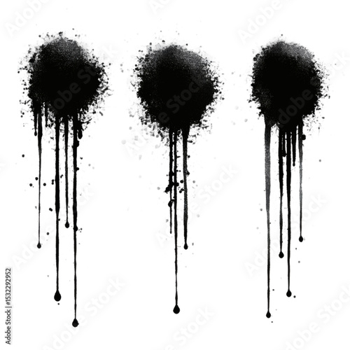 [Transparent Background PNG]Black Spray Paint Drips and Splashes Illustration