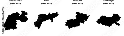 Tiruvannamalai, Vellore, Viluppuram, Virudunagar outline maps