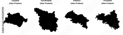 Faizabad, Farrukhabad, Fatehpur, Firozabad outline maps