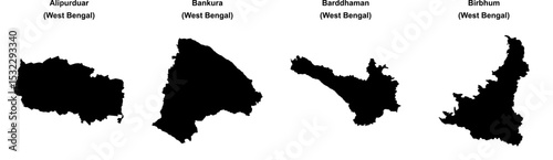 Alipurduar, Bankura, Barddhaman, Birbhum outline maps