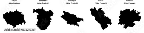Sitapur, Sonbhadra, Sultanpur, Unnao, Varanasi outline maps