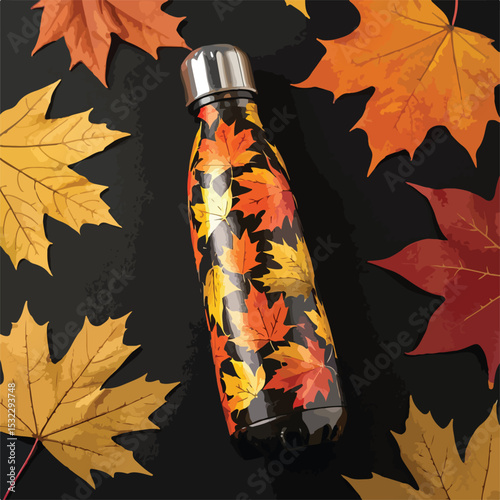 autumn leaves print stainless steel water bottle 