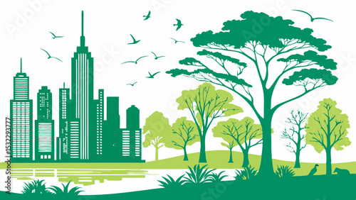 Eco-Friendly Urban Cityscape with Green Parks