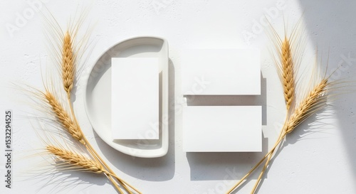 Minimalist White Dish with Wheat Stalks for Elegant Food Presentation