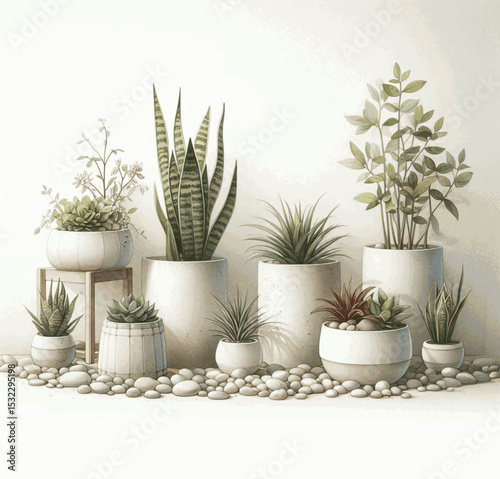 Serene Sprout Indoor plants isolated watercolor vector illustration svg