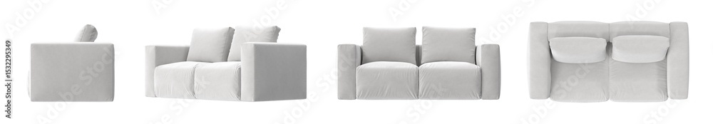 Obraz premium light beige velvet sofa furniture multiple view isolated.