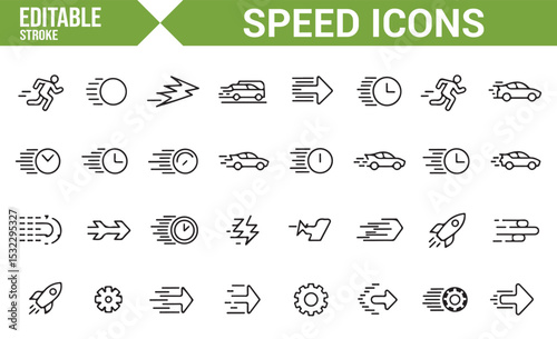 Editable Speed and Racing Symbols | Speedometer, Car, Rocket, and Time Icons
