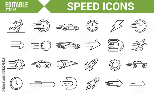 Editable Speedometer, Rocket, and Racing Icons | Set for Fast Motion
