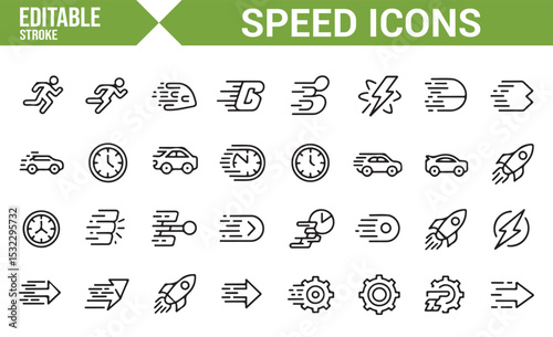 Collection of Speed Icons | Editable Icons for Vehicles, Time, and Acceleration