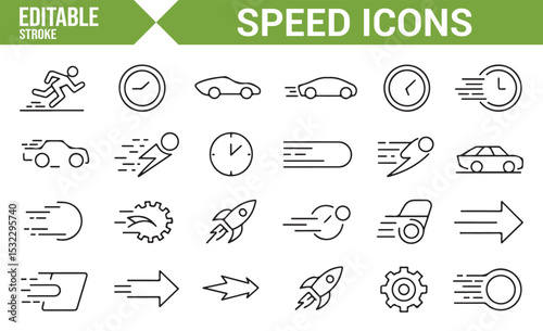 Editable Speed Icon Set | Vehicles, Rockets, and Motion Symbols