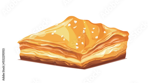 A digital illustration of a square-shaped pastry. The pastry is rendered in a style that emphasizes its texture and layering, with multiple layers of golden-brown pastry visible. The top layer