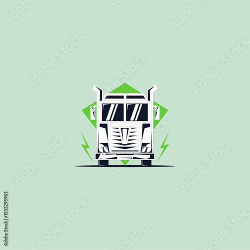 Powerful Semi-Truck Front Logo with Lightning icon logo flat vector design