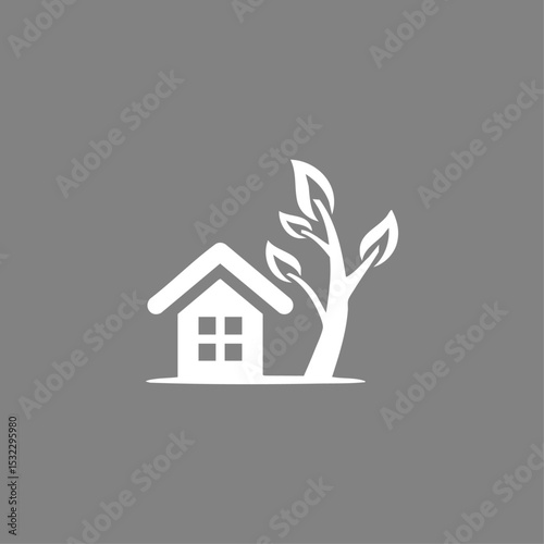 Home with a tree icon logo flat vector design