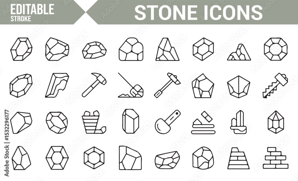 Fototapeta premium Mining and Rock Icons | Editable Stone, Excavation, and Tool Symbols for Design