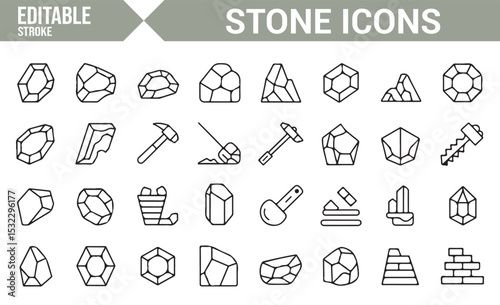 Mining and Rock Icons | Editable Stone, Excavation, and Tool Symbols for Design
