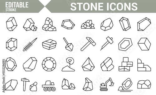 Collection of Editable Stone Icons | Excavation, Mining, and Gemstone Symbols
