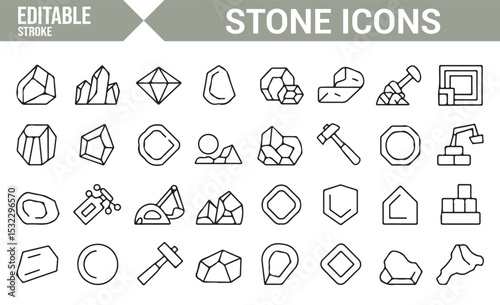 Editable Excavation and Stone Icons | Mining, Rocks, and Gems Symbols