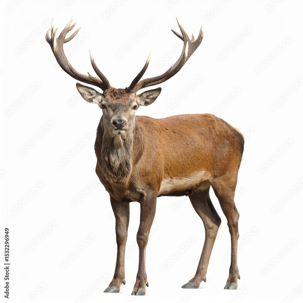 Obraz premium Wild deer over white background, no shadow