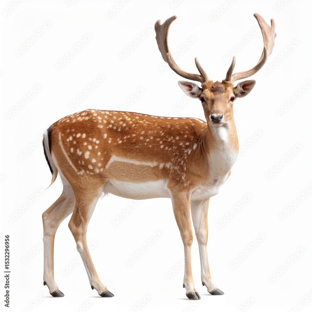 Obraz premium Wild deer over white background, no shadow