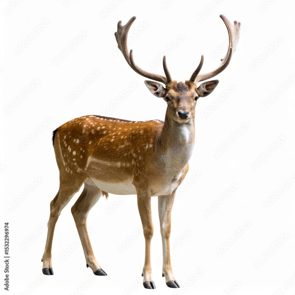 Fototapeta premium Wild deer over white background, no shadow