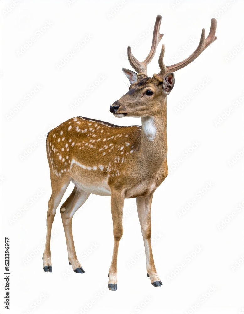 Obraz premium Wild deer over white background, no shadow