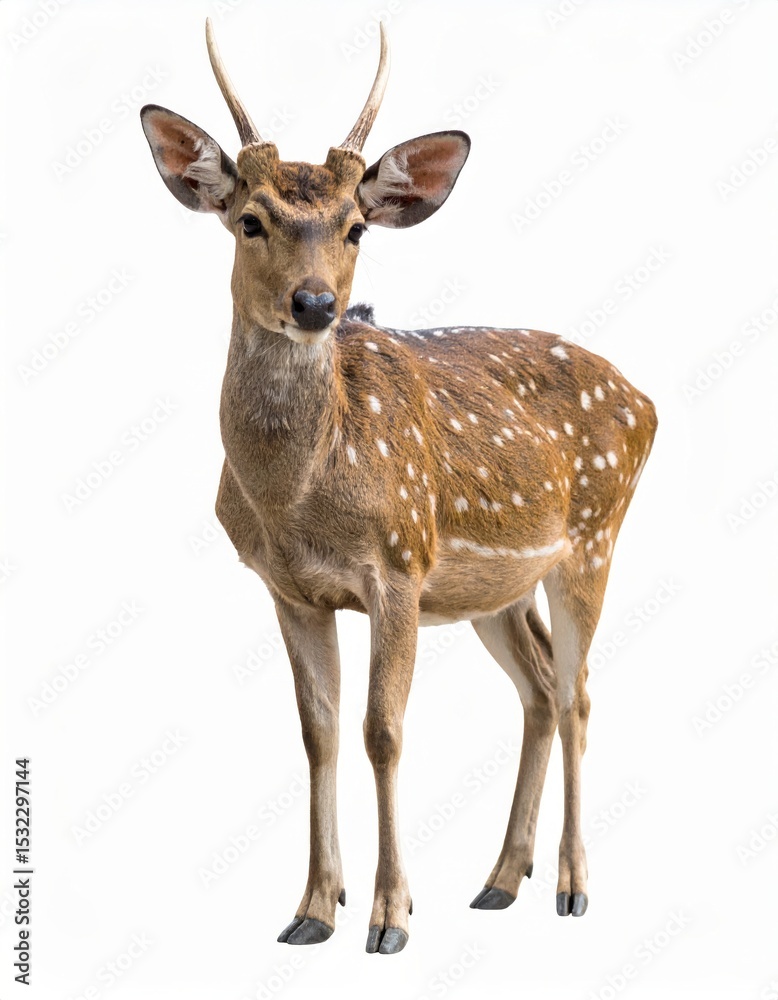 Fototapeta premium Wild deer over white background, no shadow