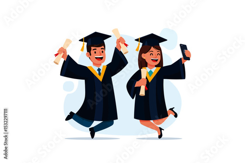 Graduates Celebrating and Taking Selfie After Graduation