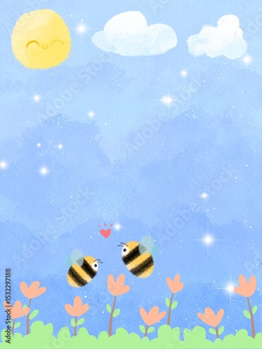 bees and honey in garden background 