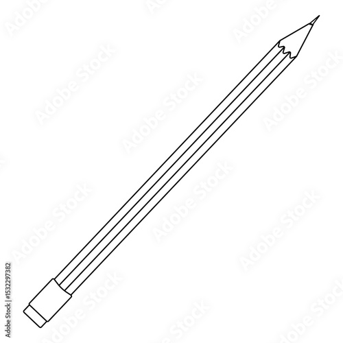 Coloring page with contour drawing of classic sharpened pencil with eraser. For entertaining kids, back to school or education black and white design, DIY craft, educational concept, classroom decor.